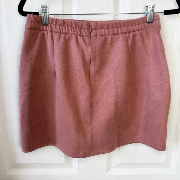 ASOS Bershka Faux Suede Utility Mini Skirt High Rise Belted Mauve Pink Women's L - Picture 4 of 6